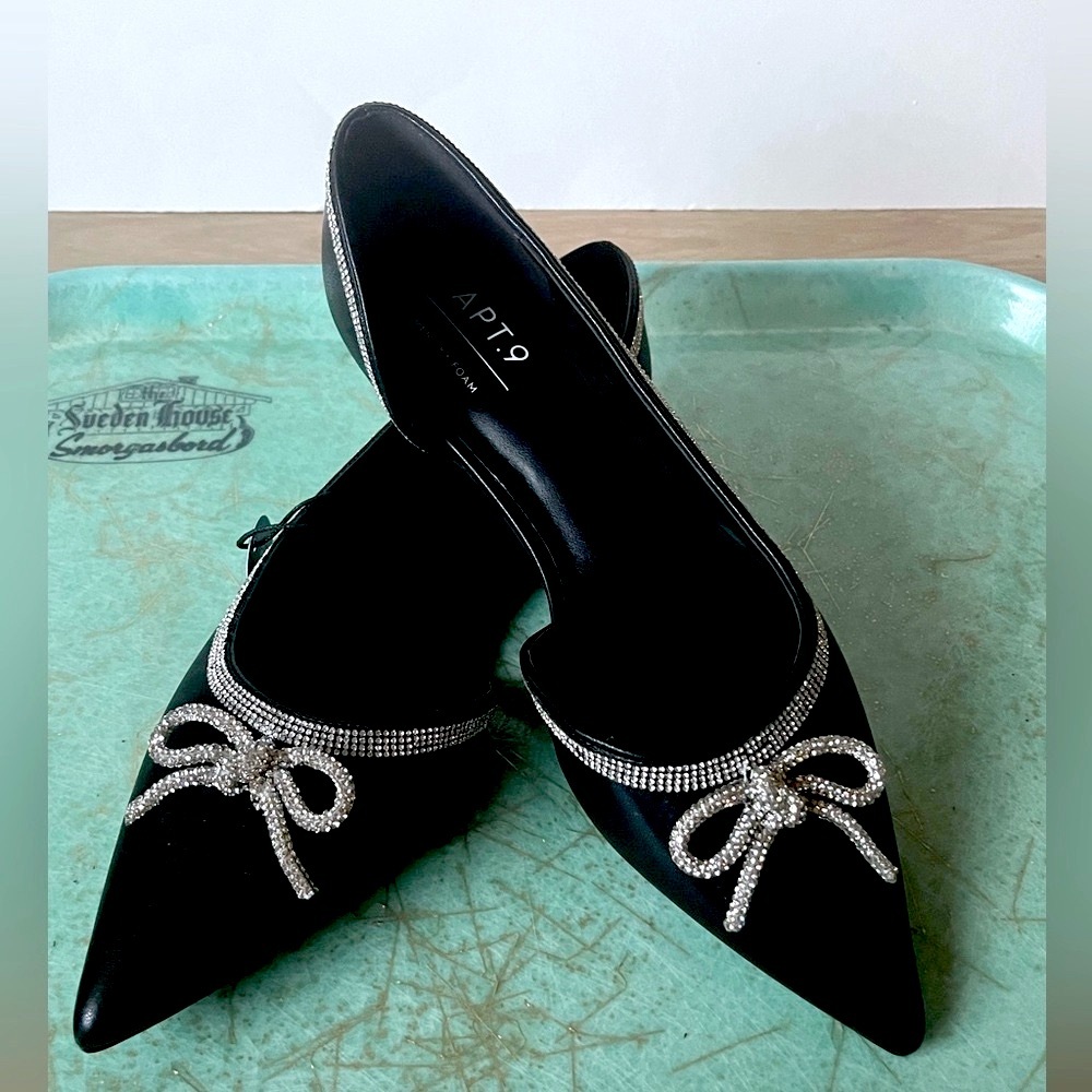 APT. 9 ~ Black Flats with Rhinestone Embellishments